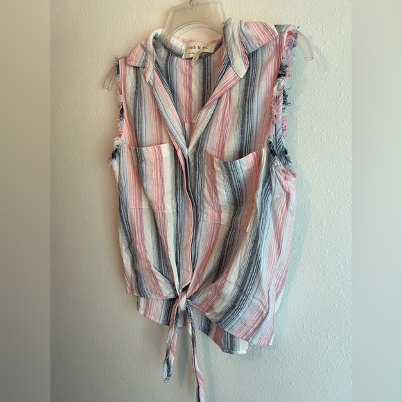 Anthropologie Tie Front Tank Top Sz XS Boho Hippie Western Frayed Cloth & Stone - Picture 1 of 8